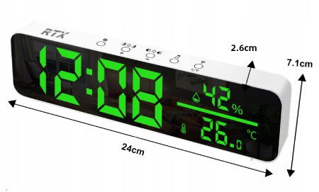 Tuya - velké LED hodiny s WiFi senzorem teploty a vlhkosti - RTX WTHS6