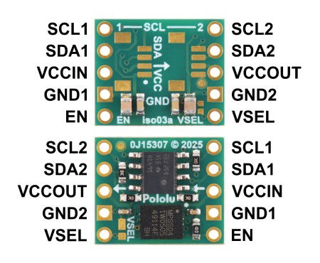 ISO1640 - Obousměrný I2C izolátor s izolovaným napájením bez konektorů - 5V/3,3V, 200mA - Pololu 5392