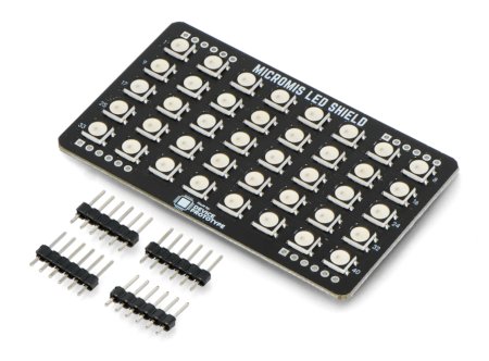 Černý maticový modul MicroMis LED leží na bílém pozadí se sadou.