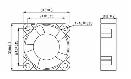 12V ventilátor 30 x 30 x 10 mm 2 vodiče - dvojité kuličkové ložisko
