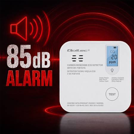 Detektor oxidu uhelnatého na baterie - WiFi Tuya - Qoltec 52655